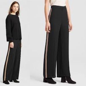Eileen Fisher Black Wide-Leg Pants with Cream Side Stripe